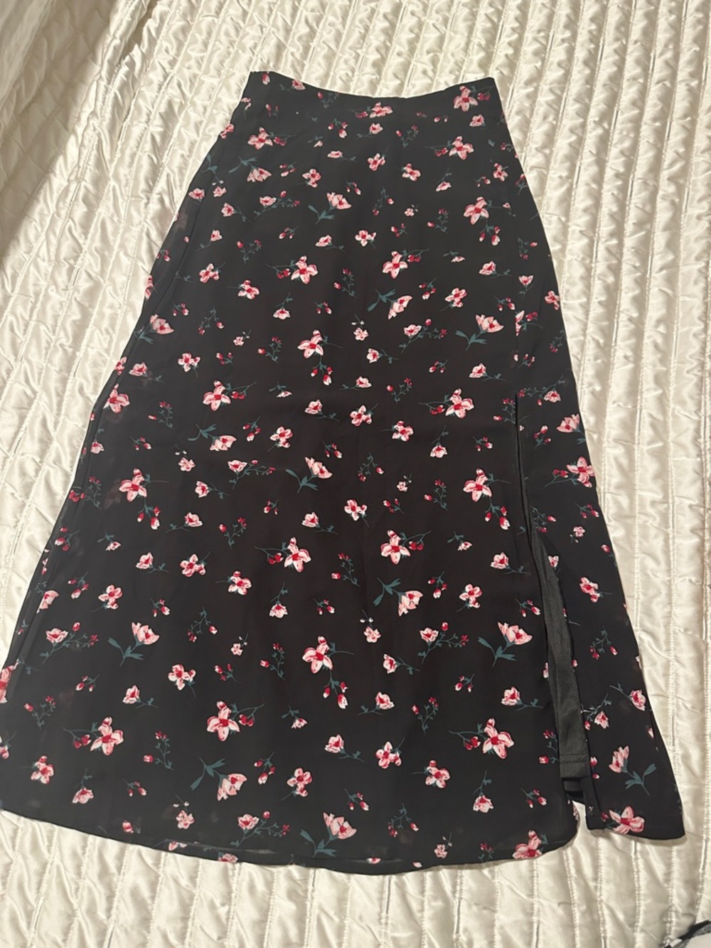 Nasty Gal Black Maxi Skirt with Pink Floral Print